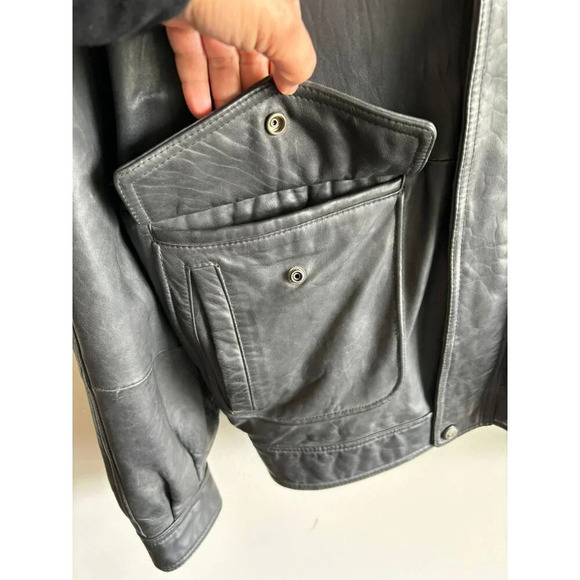 Marc Andrew Mens Long Sleeve Zip Up Motorcycle Leather Bomber Jacket Black Sz XL - Picture 3 of 16